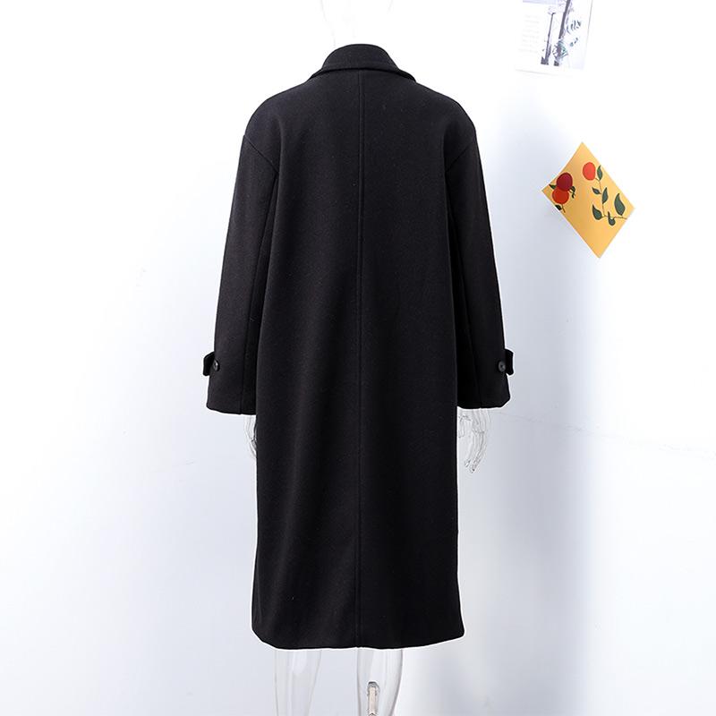 Женская мода шерстяная смесь теплое длинное пальто осень-зима свободный карман двубортный пиджак элегантное пальто с лацканами