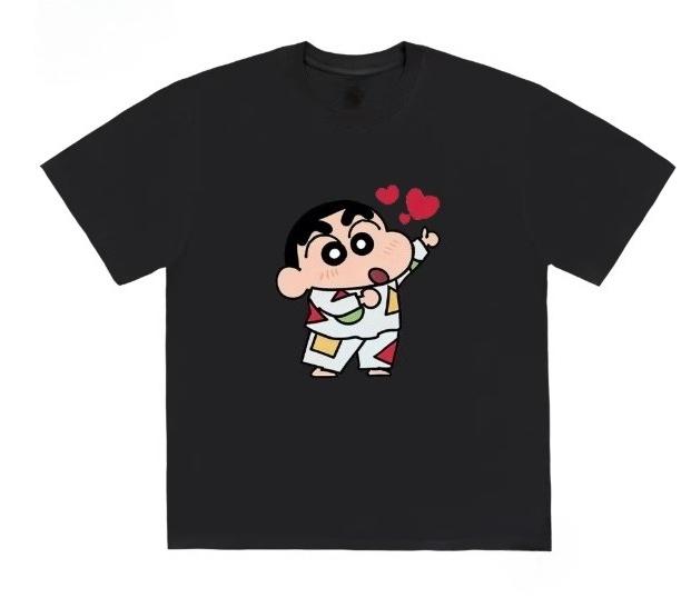 2026 Summer Comic Form Crayon Shinchan Image 100 Cotton Printed Oversize Casual Tshirt Adult Children Parentchild Top y2k