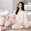 Пижама из воздушного хлопка женская осенне-зимняя утолщенная из чистого хлопка с длинным рукавом с тонкой хлопковой подкладкой теплая можно носить как домашнюю одежду