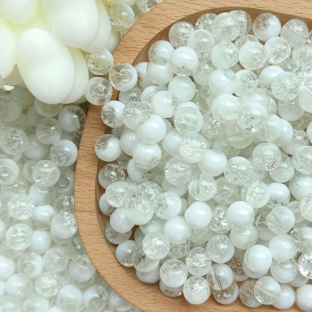 50/30 PCS Exquisite Crackle Beads Durable Round Color Glass Beads Loose Beads  Pendant making