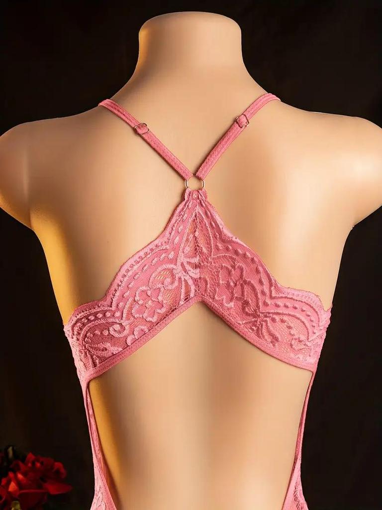 Сексуальное розовое женское белье с вырезами, открытые боди, эротические костюмы, платье-бэбидолл с глубоким V-образным вырезом, открытый бюстгальтер, женское порно-белье