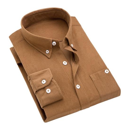 Мужская вельветовая рубашка Slim Fit с лацканами, рубашка с длинными рукавами, топы, однотонные карманы, повседневная рубашка, офисная спецодежда