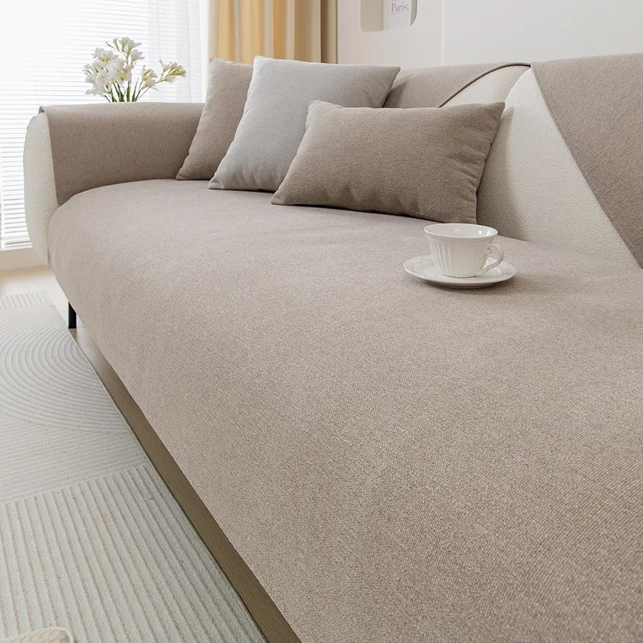 Однотонная подушка из хлопка и льна, чехол для дивана, гостиная, спинка дивана, полотенце, универсальный для всех сезонов, утолщенный нескользящий коврик для дивана