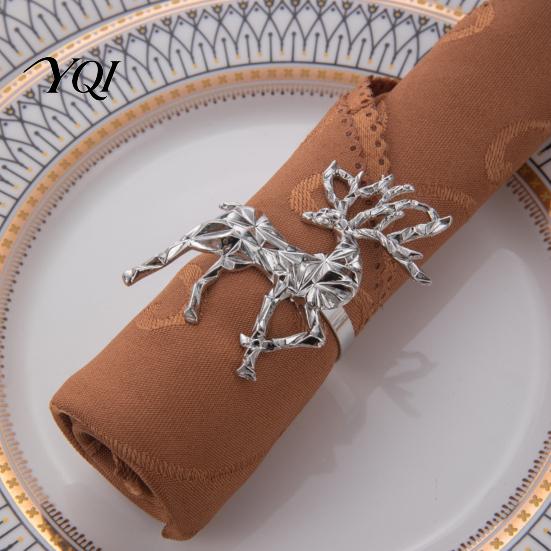 Unique Animal Shape Napkin Rings Christmas Deer Ring, Faceted Metal Elk Holder, Reusable Formal Dinner Table Decor Ring for Xmas Holiday Wedding