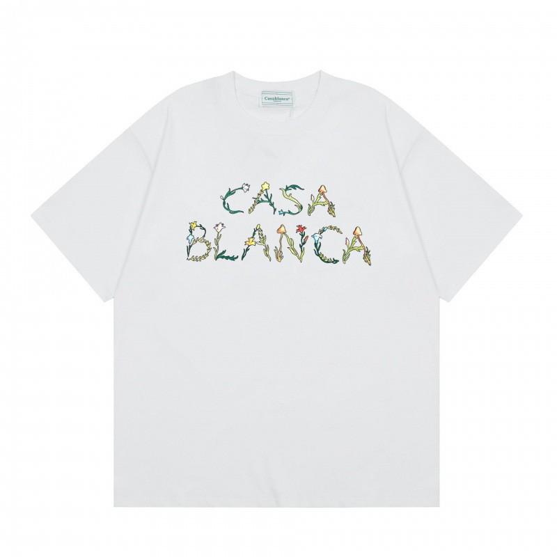 Casablanca Streetwear SS Cotton Short Sleeve T-Shirt Men Women Loose Fit Crew Neck Tee With Letter Print
