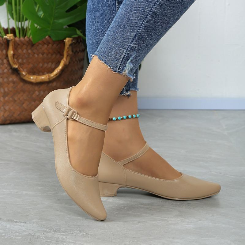 Туфли для женщин 2024 года, базовые женские туфли на высоком каблуке, фирменные офисные туфли-лодочки, женские туфли с заостренным носком, пряжкой, ремешком, квадратным каблуком