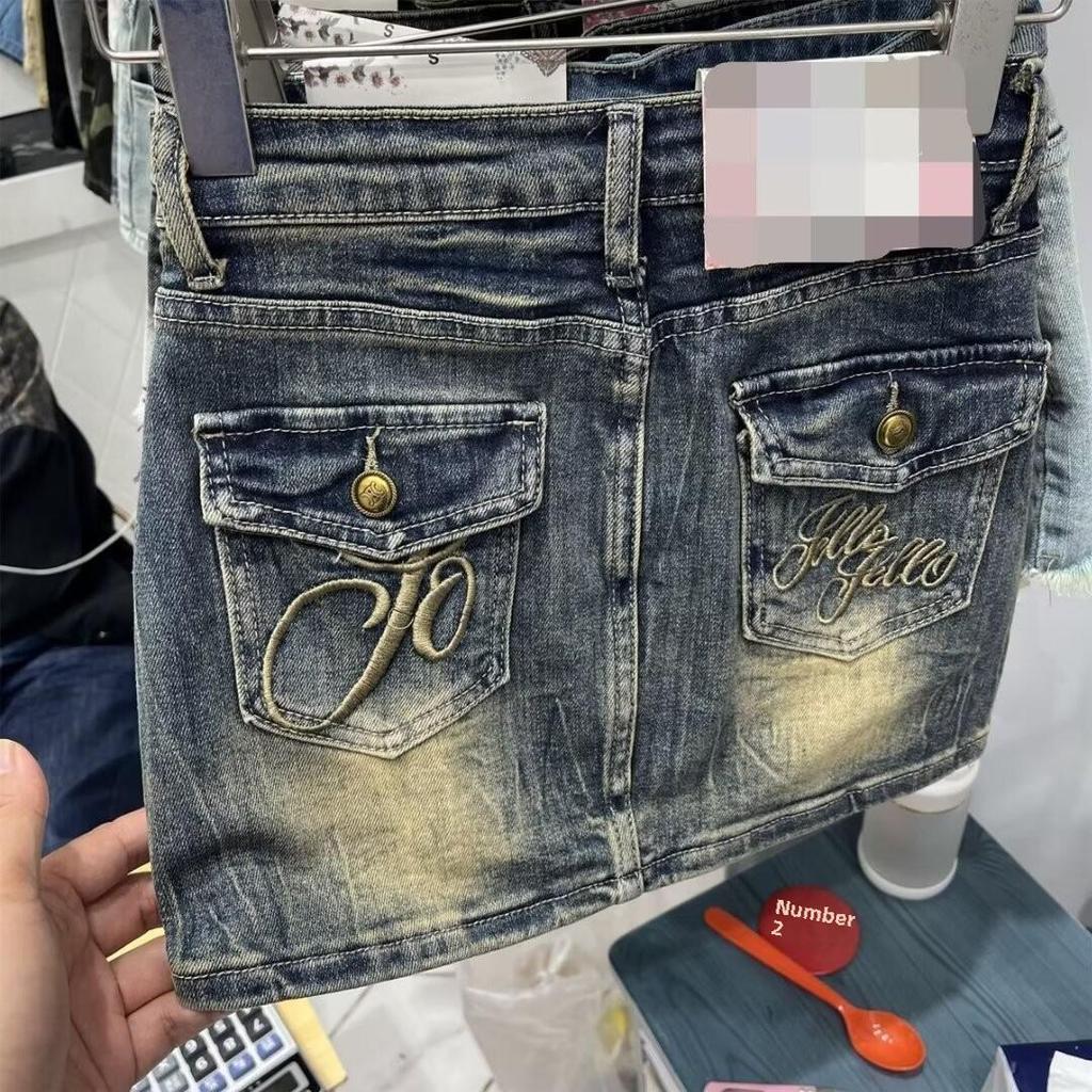 Женская вышитая джинсовая юбка А-силуэта с высокой талией - Лето 2024 г., ретро-стиль