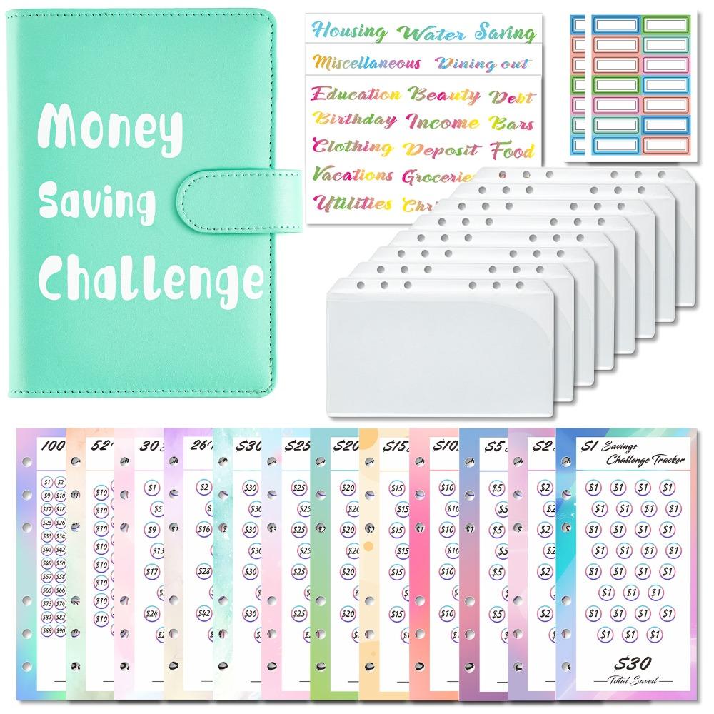 PU Leather Envelope Challenge Binder Challenging Refillable Money Saving Binder Loose-leaf Savings Handbook