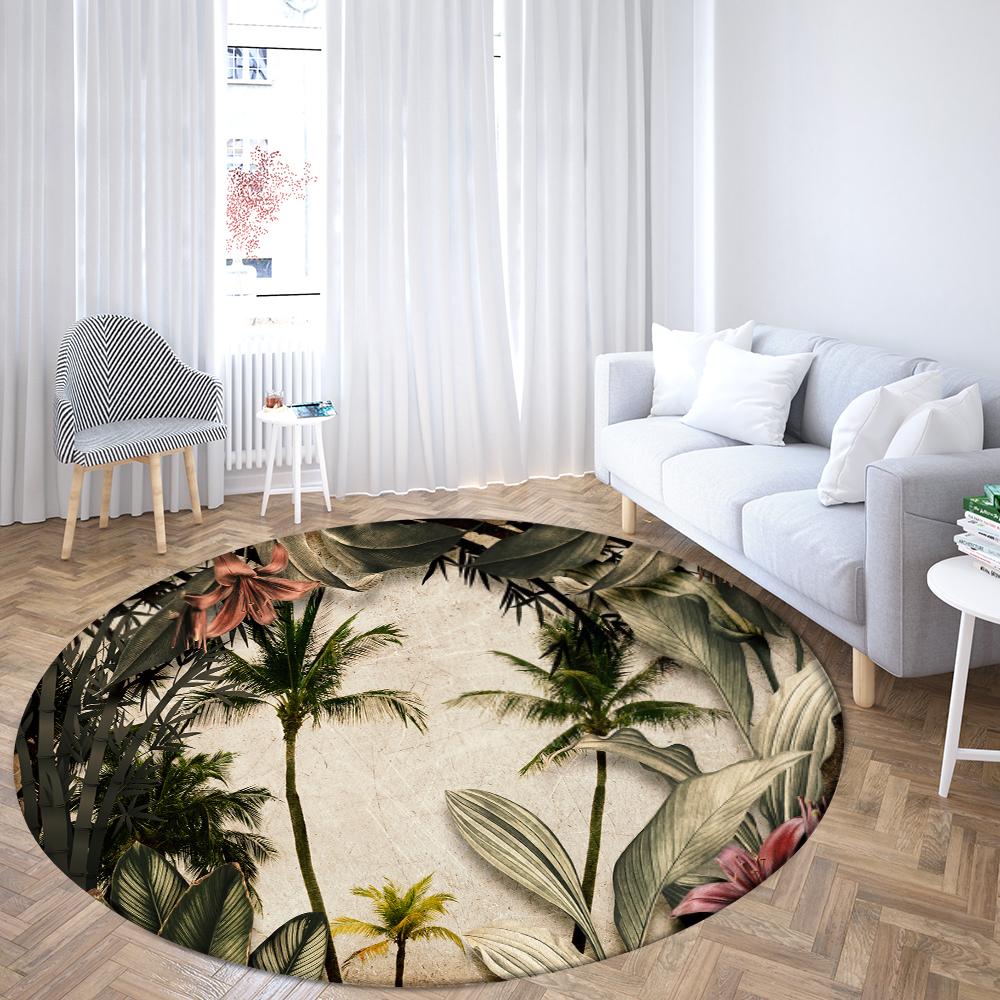 Круглый ковер с принтом тропических растений, семейная гостиная, спальня, ванная комната, напольный коврик, ковер для украшения пола