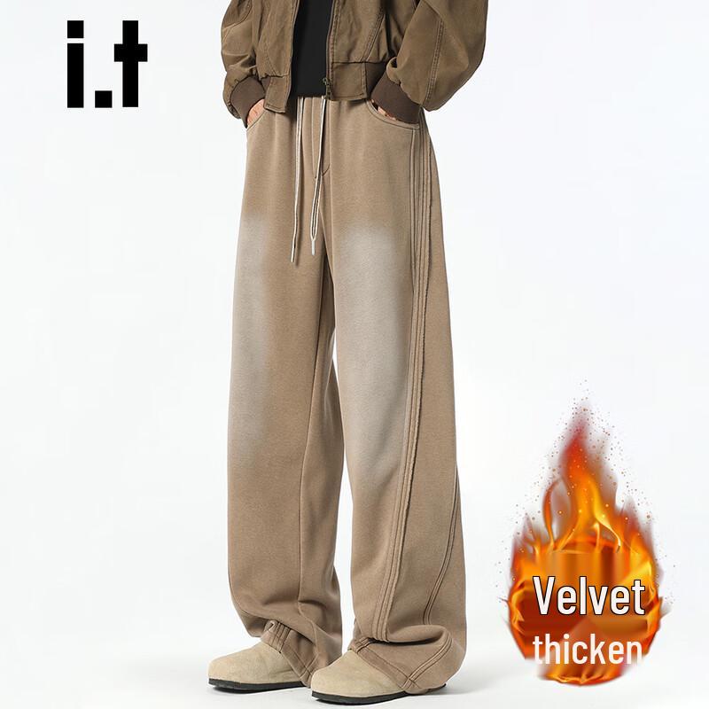 CHOCOOLATE Men's Winter Splicing Wide-Leg Casual Pants