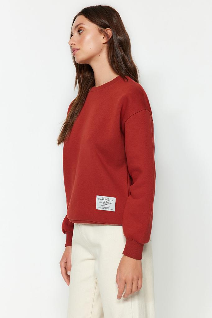 Women's Fashionable Stylish Sweatshirt Light Stone Label Detailed Regular Crew Neck Knitted Sweatshirt