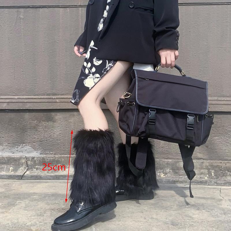 White Faux Fur Leg Warmers Boot Covers Y2K Goth Solid Leg Socks Punk Knee-Length Fashion Warm Sock