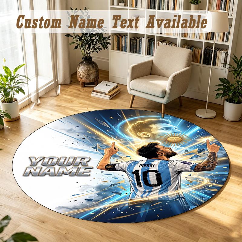 Round Rug Custom NameLionel Messi Pattern Non Slip Carpet Home Floor Decor