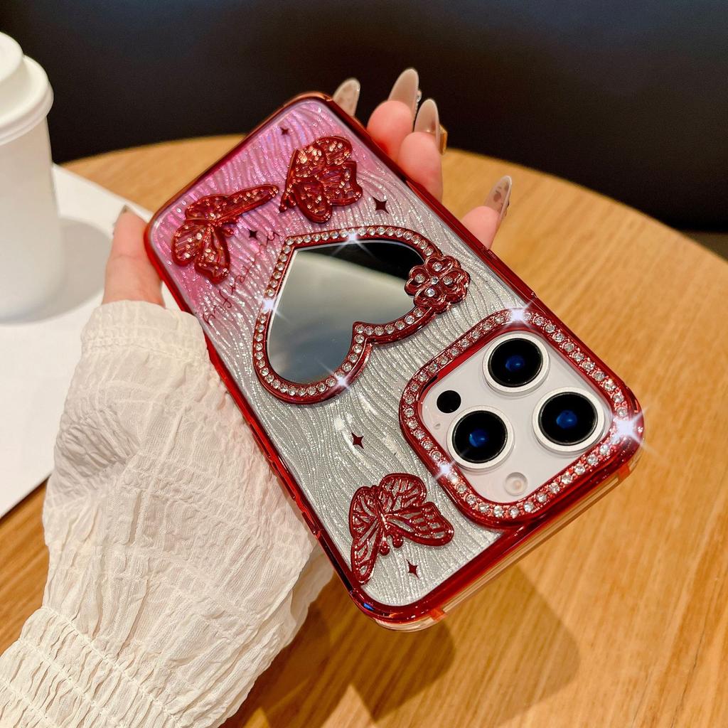 Sparkling Diamond Love Mirror for IPhone 16 Promax Phone Case for Apple 15 Water Ripple Gradient Soft Case