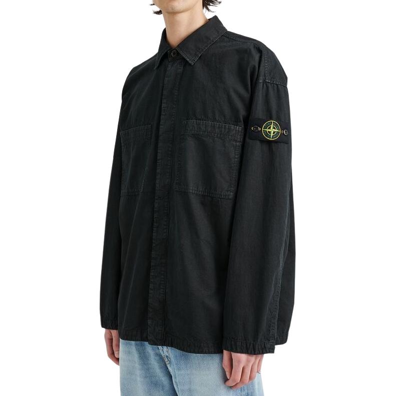 STONE ISLAND Однотонная рубашка с воротником поло и длинным рукавом Мужские рубашки Черный 7915112WN-V0129