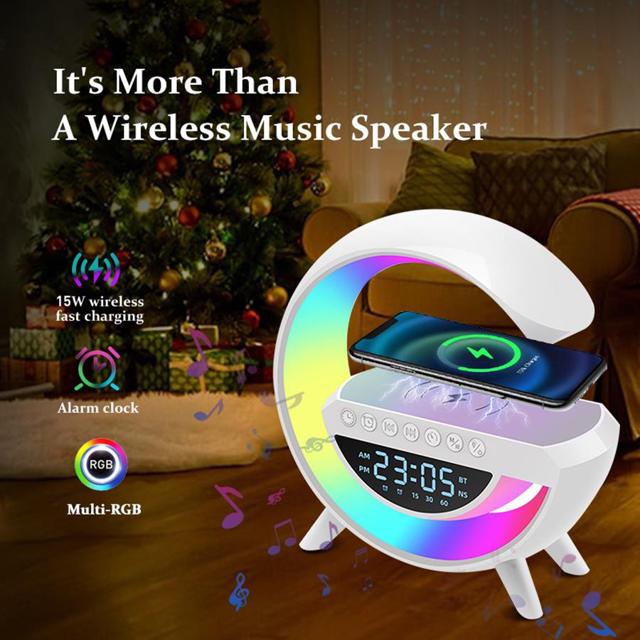 Новый умный RGB атмосферный ночник беспроводной быстрой зарядки будильник Bluetooth музыкальный динамик для спальни дома