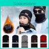 Winter Beanie Mens Hat And Scarf Set Warm Fleece Knitted Cap Unisex Couple