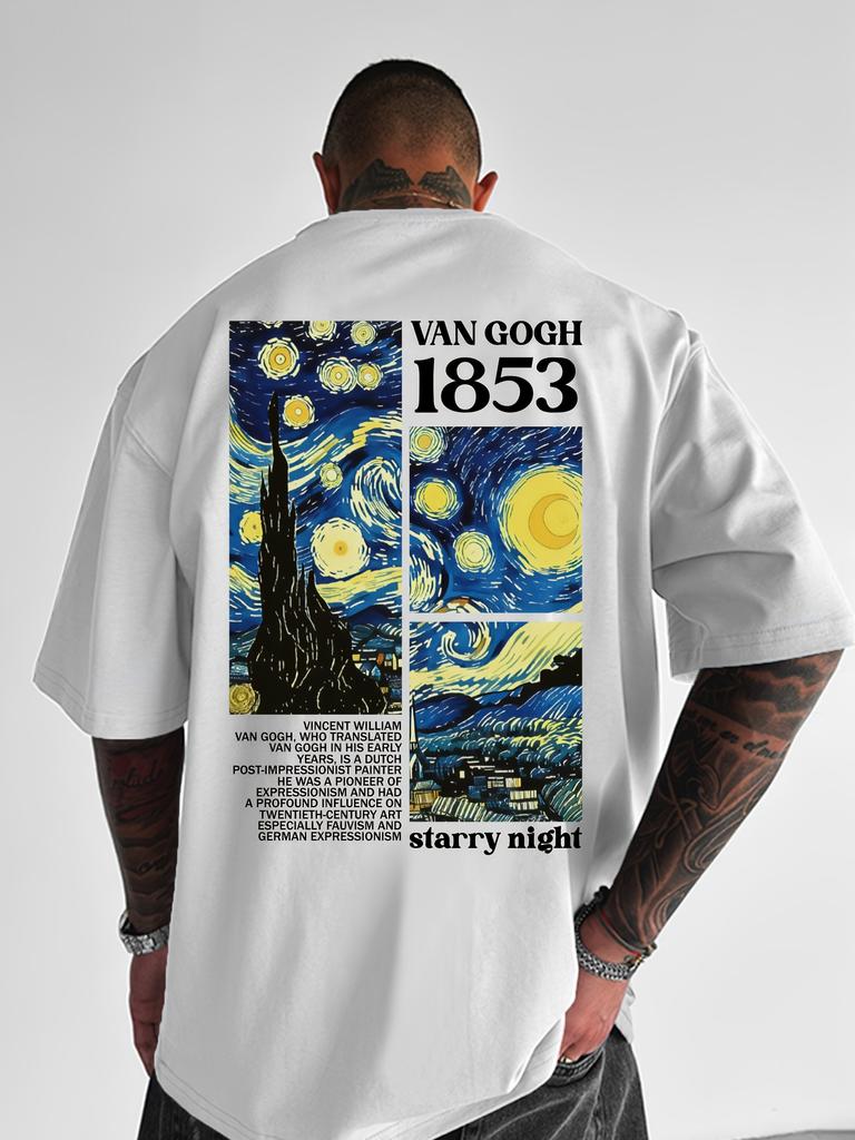 Van Gogh Starry Night Print on 100 Cotton Unisexs T Shirt Great for Summer Streetwear and Casual Art Inspired Outings