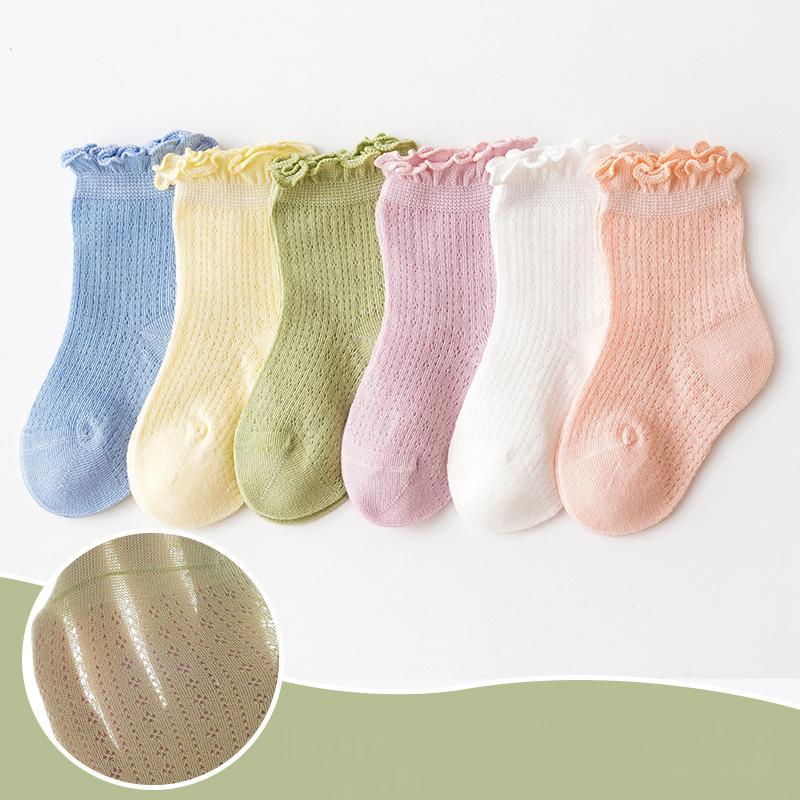 3 пары/лот Летние детские сетчатые тонкие носки однотонные мягкие хлопковые носки для новорожденных носки с рюшами для маленьких девочек милые дышащие носки