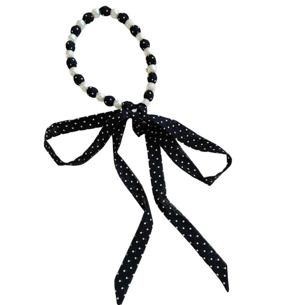 Ribbon Pearl Necklace Scarf Adjustable Polka Dots Scarf All-match Waist Chain Summer Season