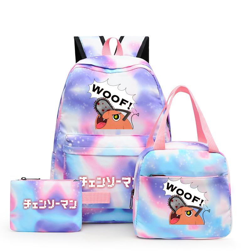 3Pcs/Set Chainsaw Man Kawaii Casual School Bag Colorful Backpack Set Girl with Lunch Bag for Women Student Teenager Rucksack Pencil Case