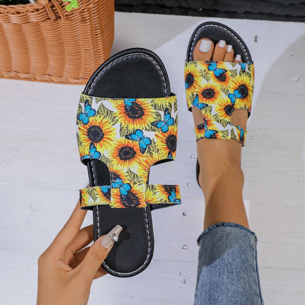 2024 лето новые большие поставки дышащие сандалии в римском стиле с принтом в тон женские плоские классные тапочки