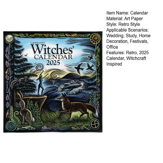 Календарь ведьм 2025 года, настенный календарь в стиле ретро, вдохновленный колдовством, календарь фаз Луны с астрономическим руководством для магических ритуалов