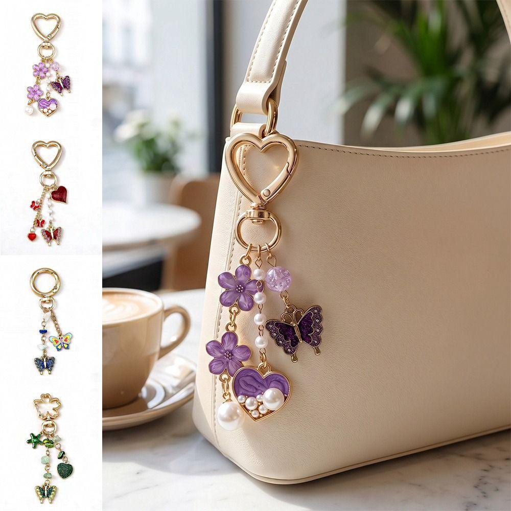 Zinc Zinc Alloy Flower Pendant DIY Bag Charm Lovely Enamel Butterfly Keychain Car Accessory
