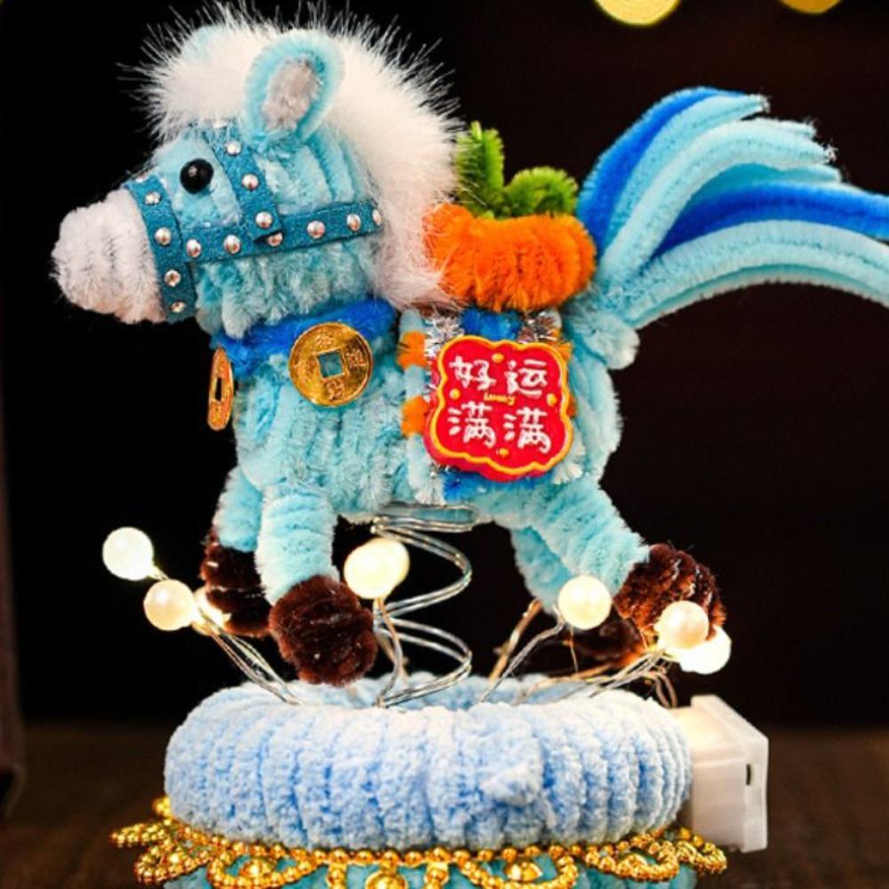 Handmade Glowing Rotating Lantern Cartoon Unfinished DIY Twister Stick Cute DIY Material Kit Spinning Horse Lantern New Year