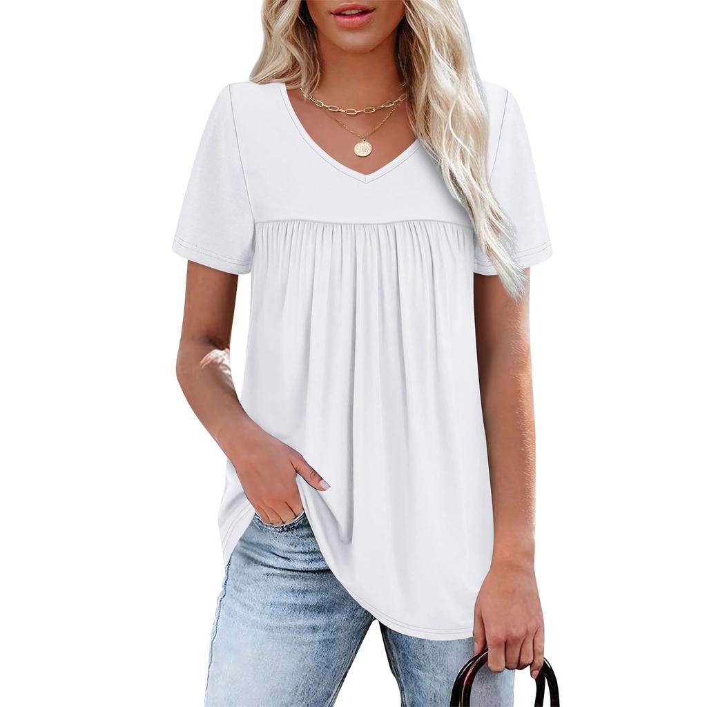 Женское платье с V-образным вырезом, летнее платье с плиссированной резинкой на талии, А-силуэтное платье