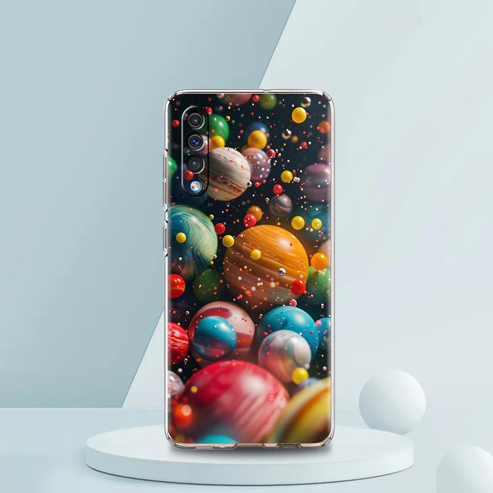 Прозрачный чехол для телефона Samsung Galaxy A16 A14 A12 A22 A24 A42 A02 A03S A06 A20 A30 A40 Мягкий TPU чехол Мультяшный узор Планета