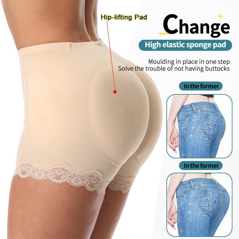 S-3XL Plus Size Women's Padded Butt Lifter Shaper Boxer Briefs Seamless Push Up Fine Mesh Upturned Buttock Panties