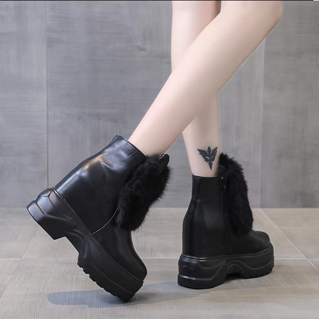 Новые массивные ботинки, женские непромокаемые ботинки на кроличьем меху, теплые кроссовки на высокой платформе, зимние кожаные зимние ботинки, ботильоны на толстой подошве