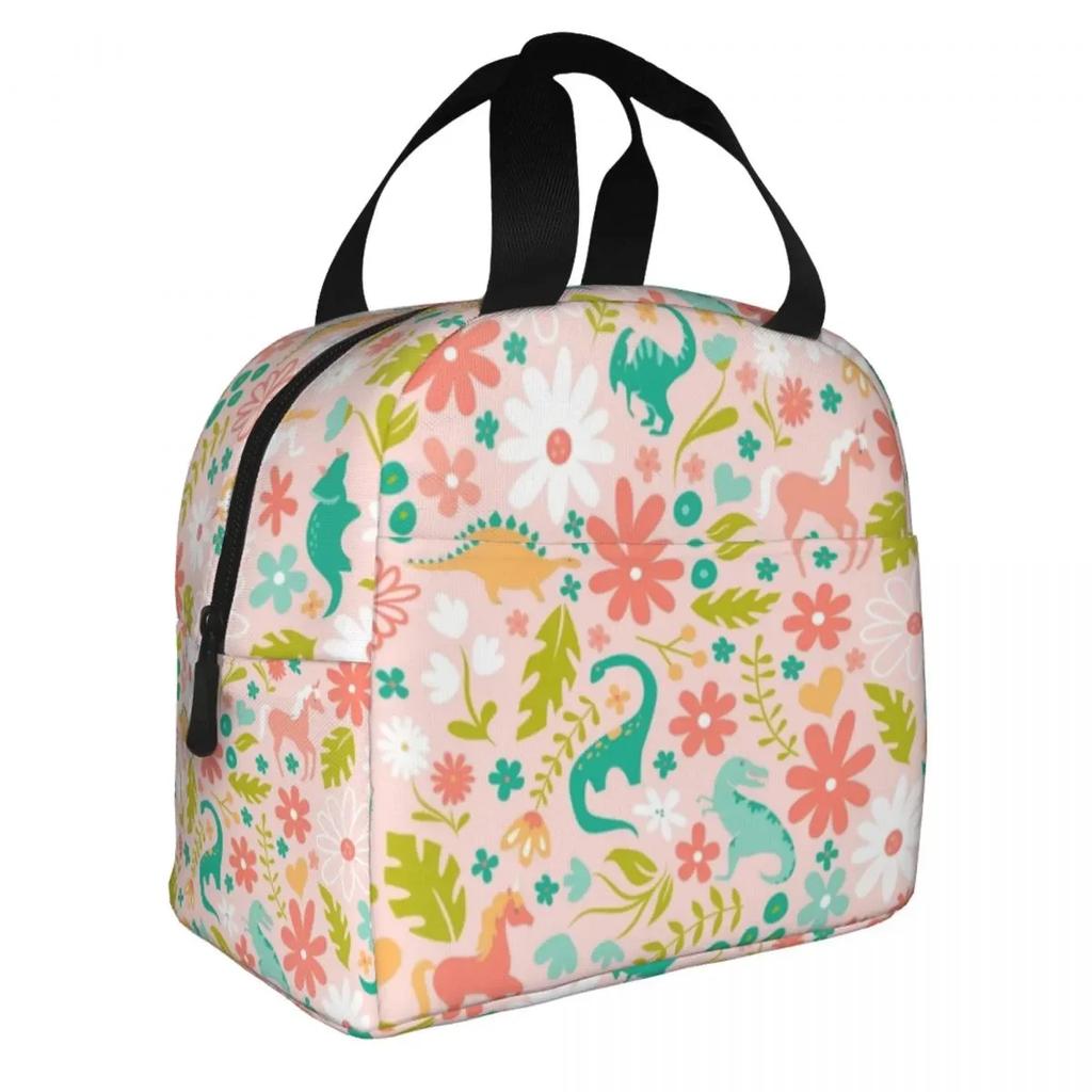 Мультяшный принт динозавра Термоизолированная сумка для ланча Женская портативная сумка-тоут для ланча для кемпинга на открытом воздухе Путешествий Многофункциональный контейнер для еды