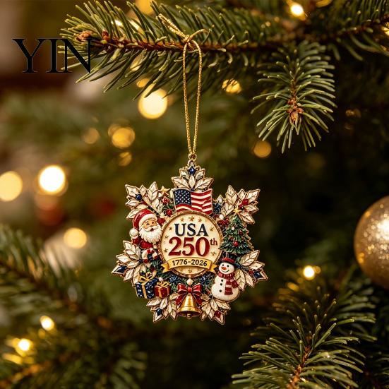 Seasonal Office Hotel Decorations Christmas Acrylic Hanging Ornament, Double Side Printed 250th Anniversary Pendant Indoor Outdoor Xmas Party Supplies