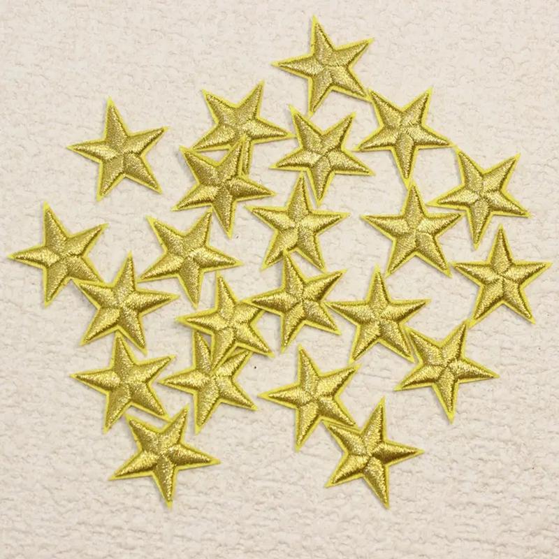 10Pcs Golden Silver Star Embroidered Patch Repairh Stick Clothes Badge Crafts Patches Costume Accessories