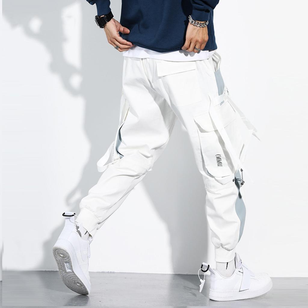 Мужские брюки-карго в стиле хип-хоп с завязками на щиколотках, длинными, с несколькими карманами и завязками на щиколотках