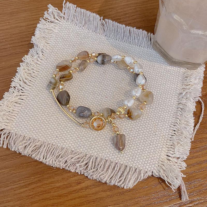 BLINGBAY Women's Bracelet Natural Stone Double-Layer Bracelet Light Luxury High-Quality Retro Temperament Bracelet Modern Jewelry Gift