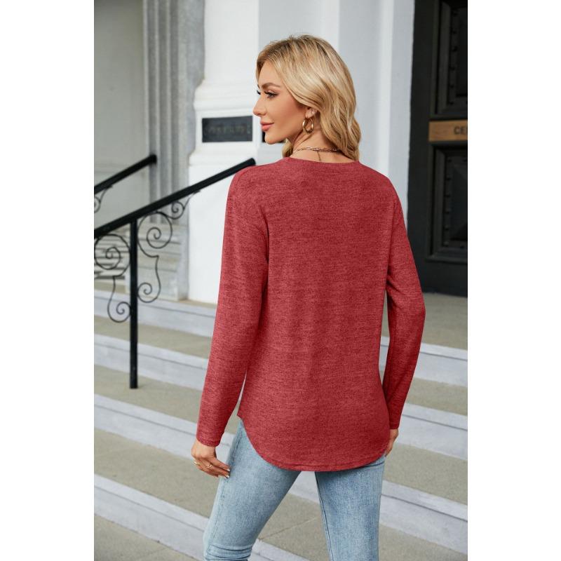 YYFS Women's Fashion Casual Spring Fall Solid Color Print Long Sleeve O-Neck Blouses & Shirts