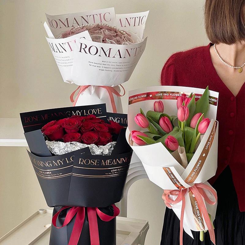 10 шт. Цветочная упаковочная бумага с золотым принтом, водонепроницаемая упаковочная бумага для букетов, подарочный упаковочный материал для флористических букетов, свадебное украшение