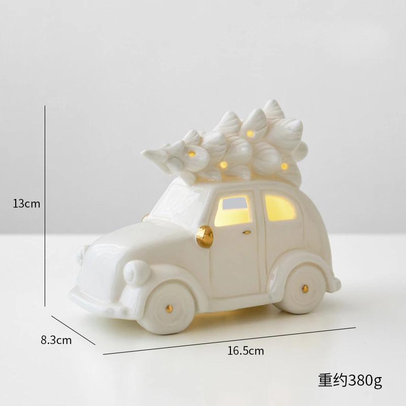 Керамический рождественский светящийся снеговик светящаяся машина маленькое настольное домашнее украшение рождественский подарок