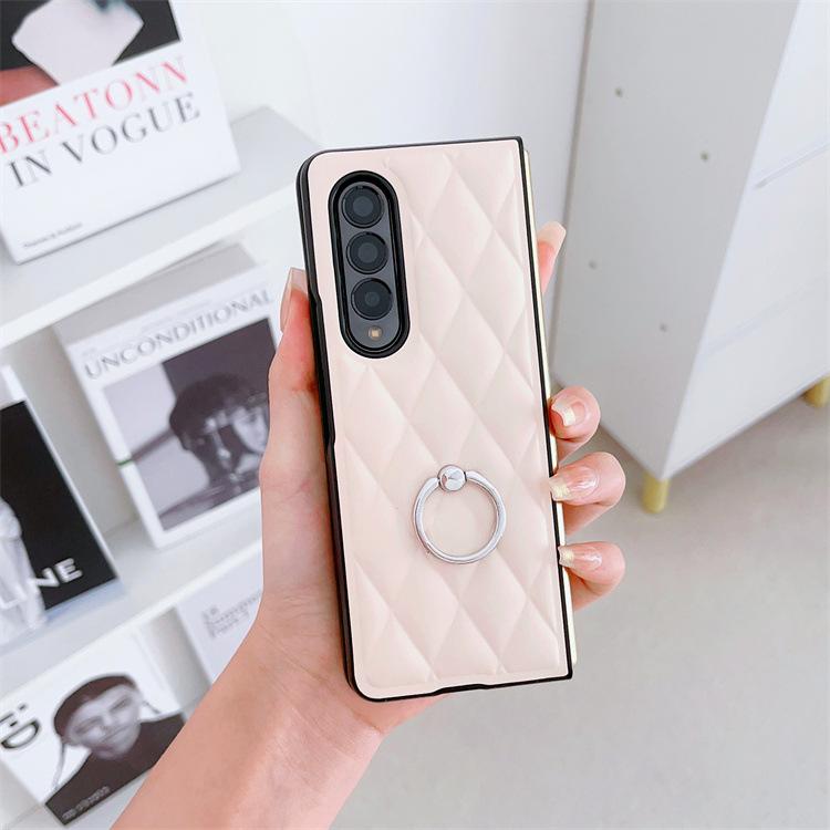 Применимо к чехлу для складного мобильного телефона Samsung ZFold5 zfold3/4 с кольцом-подставкой ромбовидный чехол из ПУ-кожи защитный чехол