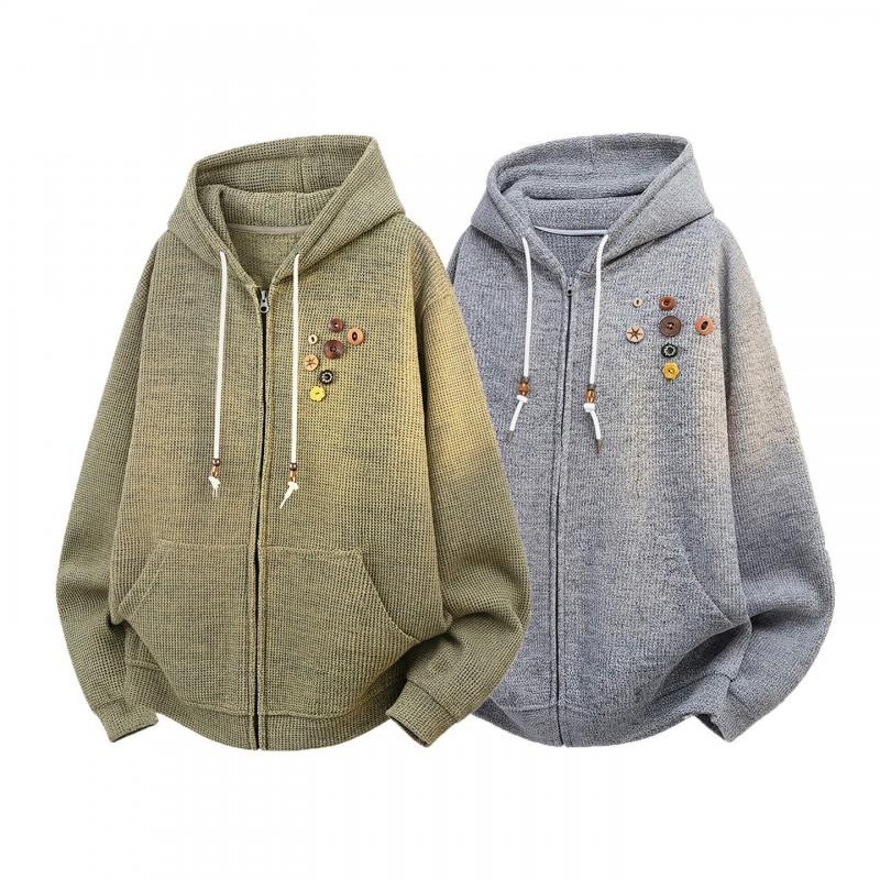 Unisex Vintage Knit Hooded Cardigan Oversized Casual Sweatshirt Streetwear