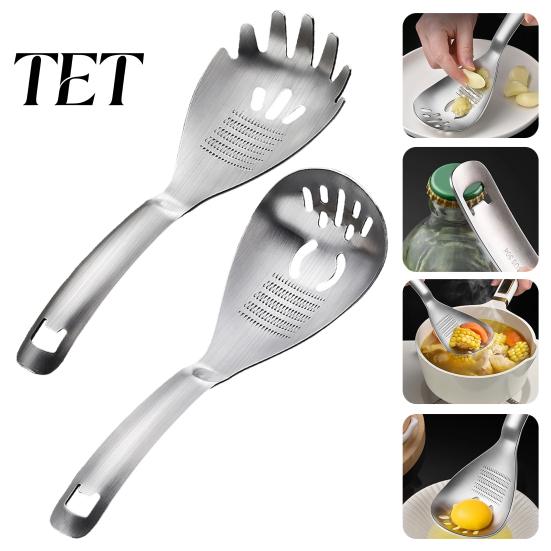 Compact Garlic Ginger Mincer Stainless Steel Slotted Spoon with Bottle Opener & Grater, Fine Tooth Multi Purpose Vegetable Grinder Manual for