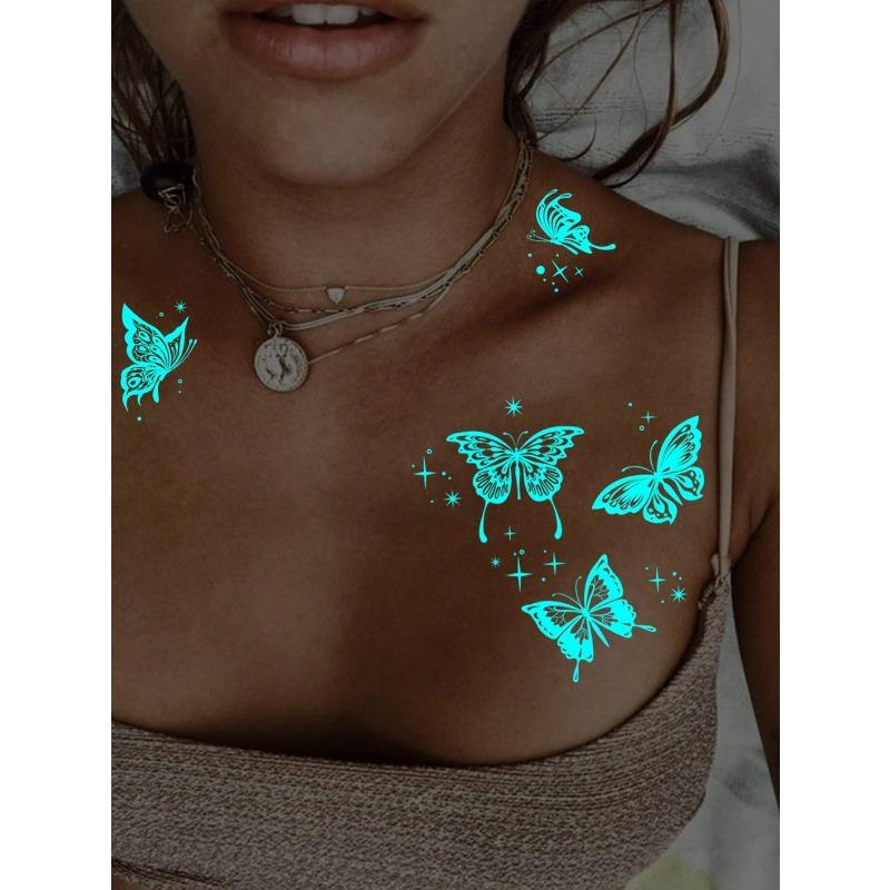 1 лист Светящиеся в темноте Наклейки для временных татуировок Body Art, Узор Луна Бабочка Ботанический, Водонепроницаемые Наклейки с Фейковыми Татуировками