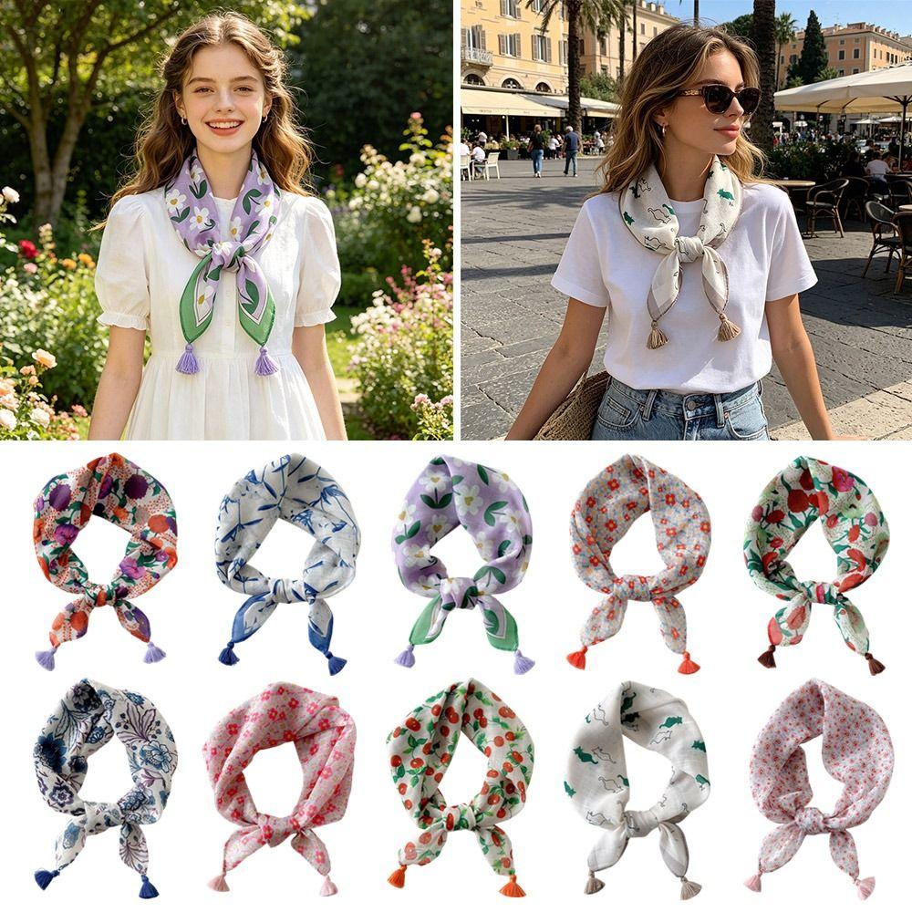 Multicolor Foulard with Tassel Head Scarf Creative Neckerchief OOTD