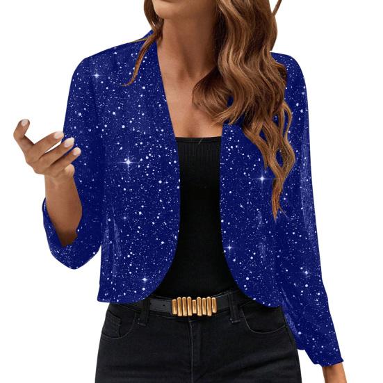 Women Sparkly Cardigan Coat 3/4 Sleeve Open Front Sequin Tops Sexy Golden Bling Coat Casual Holiday Party Outfit