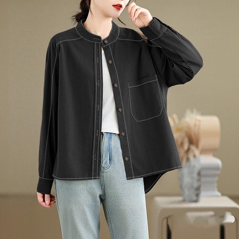 ZANZEA Women Casual Turn Down Collar Long Sleeve Asymmetrical Hem Loose Blouse