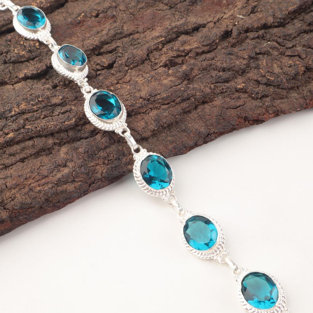 Апатит Драгоценный камень Серебро 925 пробы Ювелирные изделия Ручной работы Браслет 8,5" Для женщин RB-2-11