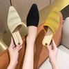Summer Women Yellow Black Knitted Slides Mules New Elegant Mesh Breathable Med Heel Slippers Closed Toe Slides Party Shoes